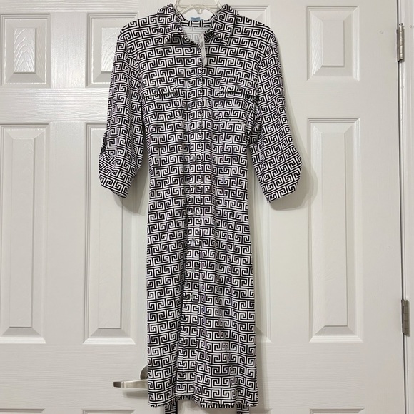 NWT Women's J. McLaughlin Belted Shirt Button Down Dress Black & White XL - Picture 3 of 8